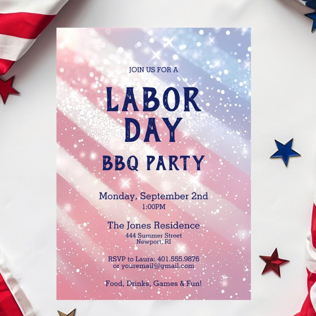 Labor Day Bbq Party Red White Blue Patriotic Invitation