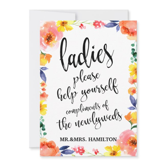 Ladies Bathroom Basket Affordable Boho Floral Sign