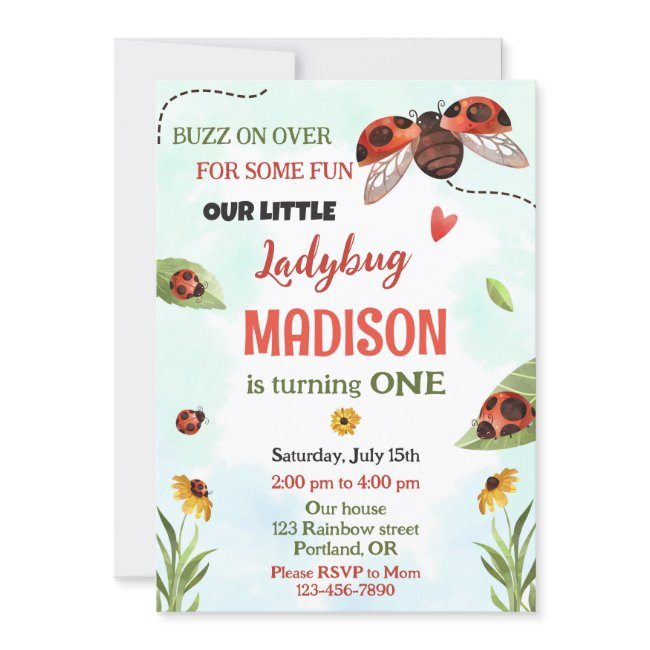 Ladybug 1st Birthday Invitation Girl Love Bug Lady