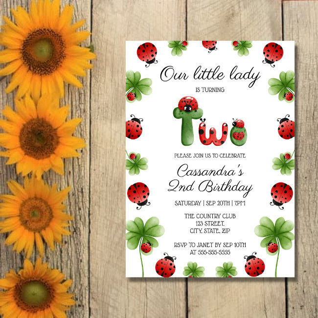 Ladybug Alphabet Letter Kids 2nd Birthday Invitation