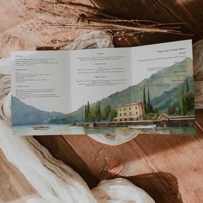 Lake Como Italy | Illustrated Wedding Tri-fold Invitation