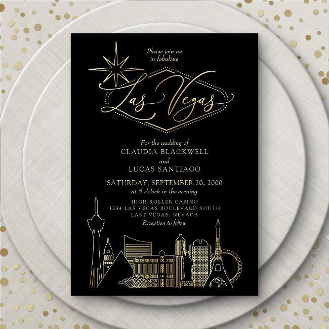 Las Vegas Black And Gold Wedding Invitation