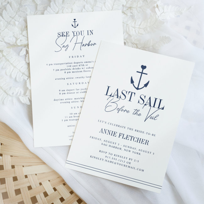 Last Sail Before The Veil Bachelorette Itinerary & Invitation