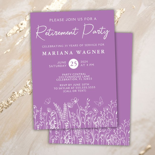 Lavender Wildflowers Retirement Party Invitation