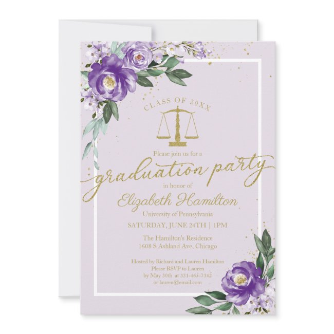 Law School Graduation Party Purple Lavender Floral Invitation