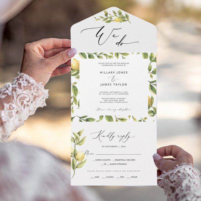 Lemon Sorrento Amalfi Coast Calligraphy Wedding All In One Invitation