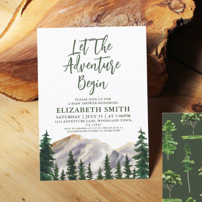 Let The Adventure Begin Mountains Baby Shower Invitation