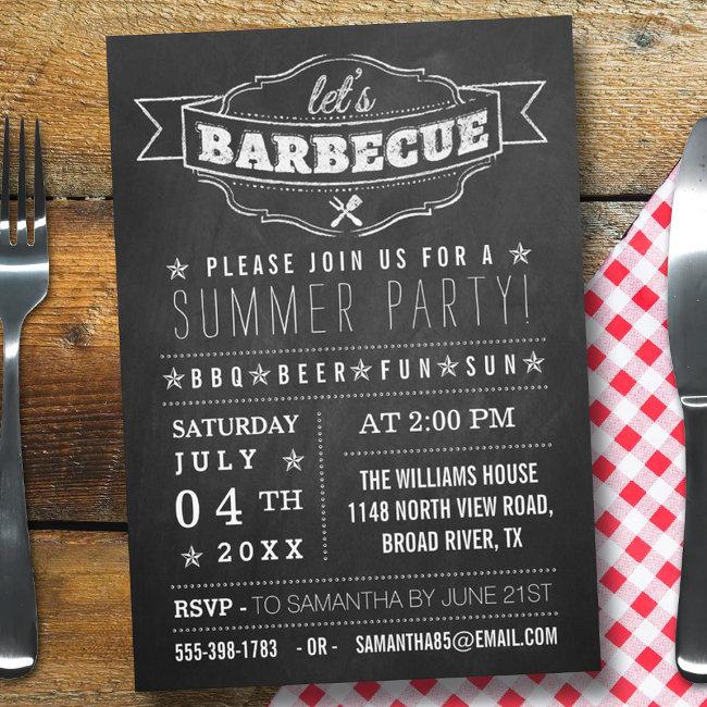 Let's Bbq! Chalkboard Typography Summer Party Invitation