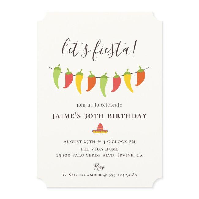 Let's Fiesta Chili Pepper Birthday Party Invitation