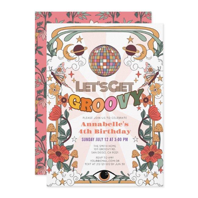 Let's Get Groovy Psychedelic Retro Girl Birthday Invitation