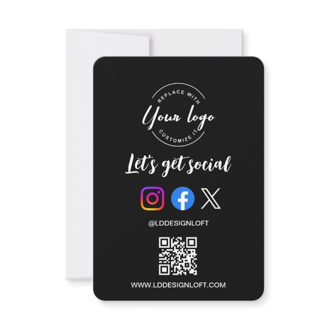 Let's Get Social Media Qr Code Black Invitation