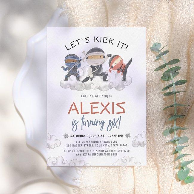 Let's Kick It Ninja Warrior Martial Arts Birthday Invitation
