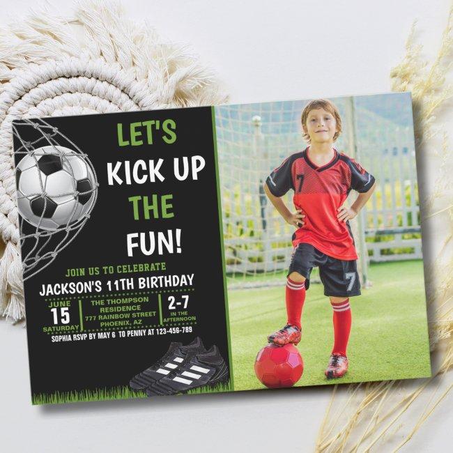 Let's Kick Up The Fun!, Funny Soccer Birthday Invitation