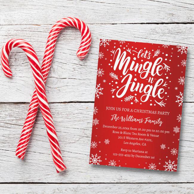 Let's Mingle And Jingle Christmas Party Red White Invitation