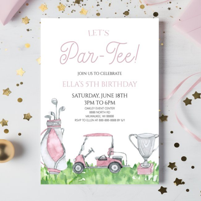 Let's Par-tee! Pink Golf Birthday Party Invitation