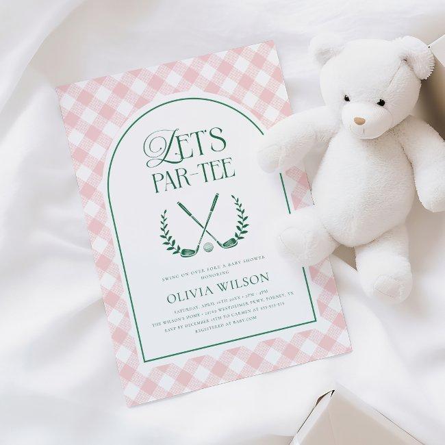 Let's Par-tee Preppy Golf Girl Baby Shower Invitation