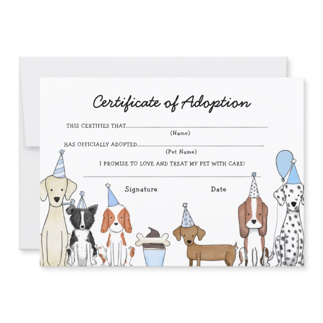 Lets Pawty Adoption Certificate Dog Birthday Invitations