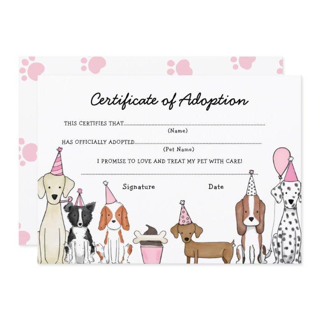 Lets Pawty Adoption Certificate Dog Birthday Invitations