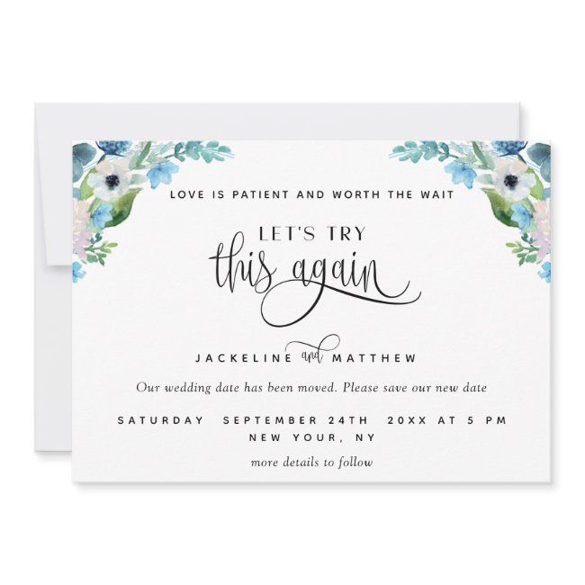 Let's Try This Again, White And Blue Floral Save The Date