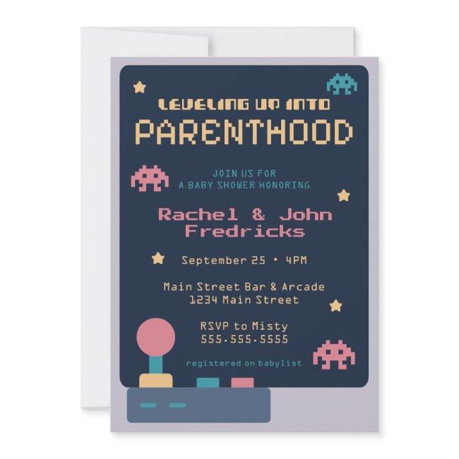 Leveling Up Into Parenthood Video Game Baby Shower Invitation