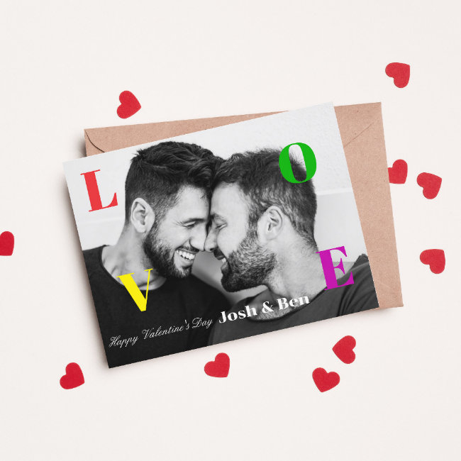 Lgbt Happy Valentine's Day Custom Photo Monogram Postinvitations