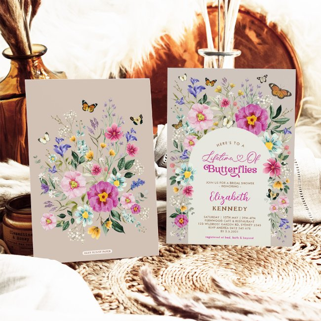 Lifetime Of Butterflies Wildflower Bridal Shower Invitation