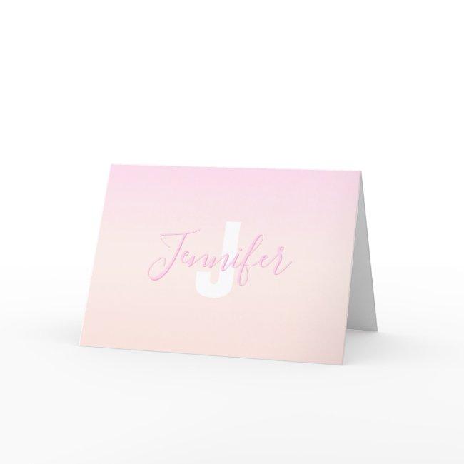 Light Pink & Peach Gradient Ombre Name & Monogram Thank You Invitations