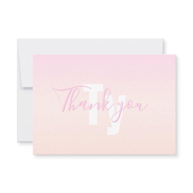 Light Pink & Peach Gradient Ombre Name & Monogram Thank You Invitations