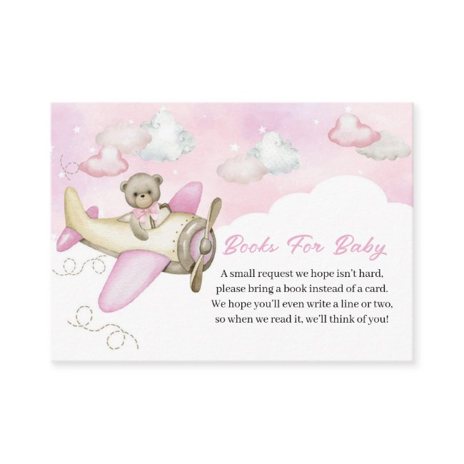 Light Pink Teddy Bear Airplane Books For Baby Enclosure Invitations