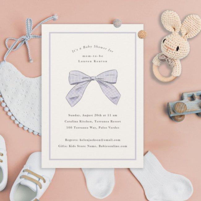 Light Purple Plaid Bow Elegant Baby Shower Invitation