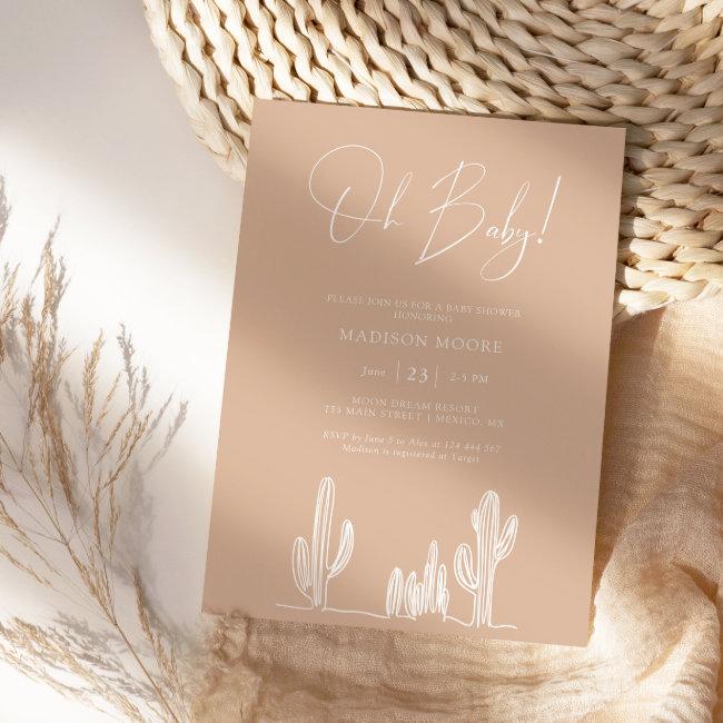 Light Sand Baby Shower Cactus Line Art Desert Invitation
