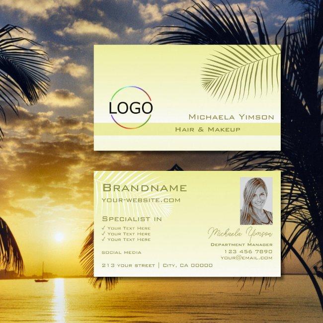 Light Yellow Gradient Palm Leaf Logo And Photo Business Invitations