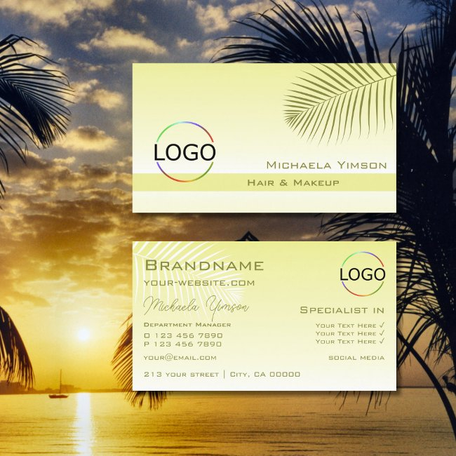 Light Yellow Gradient Palm Leaf With Logo Stylish Business Invitations