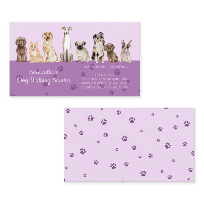 Lilac Cute Paws Watercolor Dogs Business Invitations