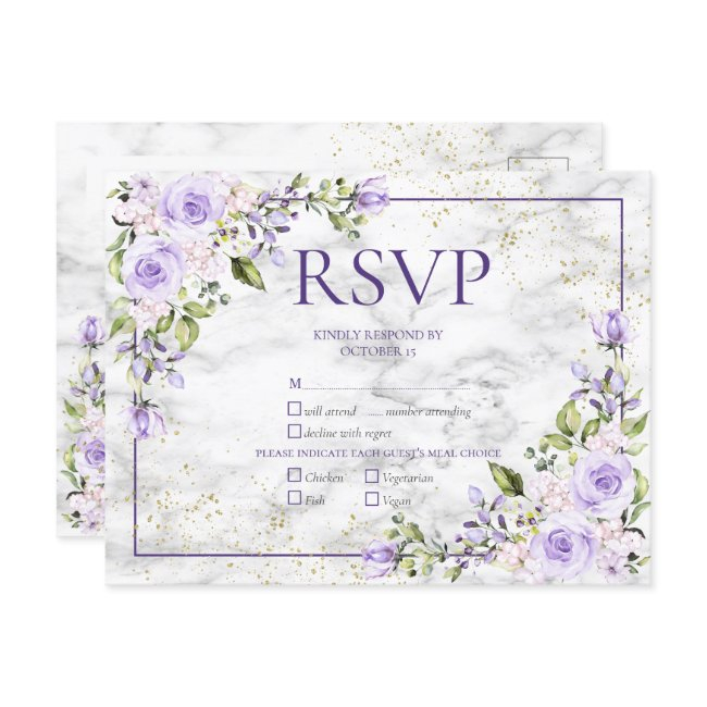 Lilac Lavender Gold Marble Floral Wedding Rsvp Invitation Postinvitations