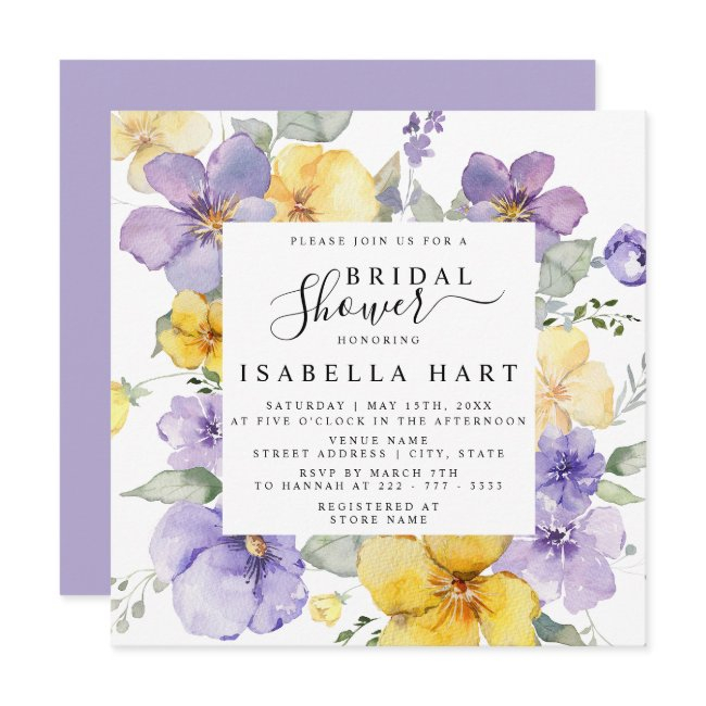 Lilac Lavender Yellow Purple Floral Bridal Shower Invitation