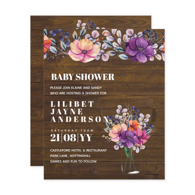 Lilibet Baby Shower Invite - Rustic Orange Purple