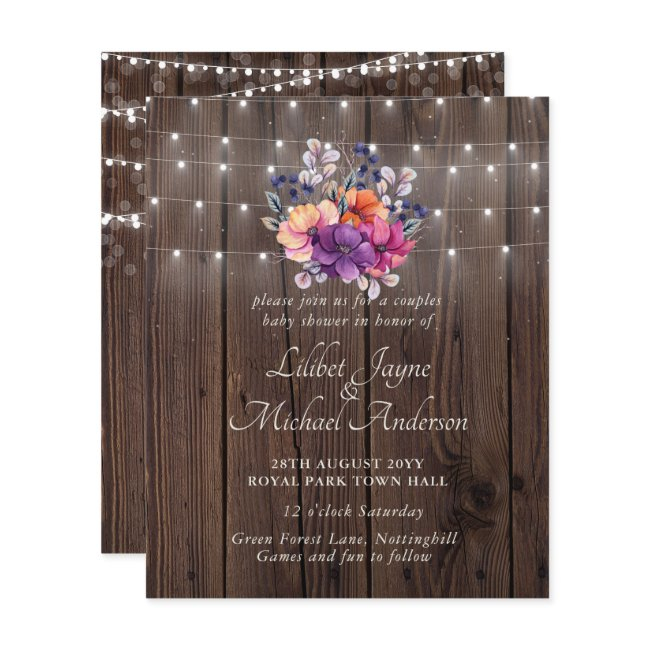 Lilibet Baby Shower Invite - Rustic Orange Purple