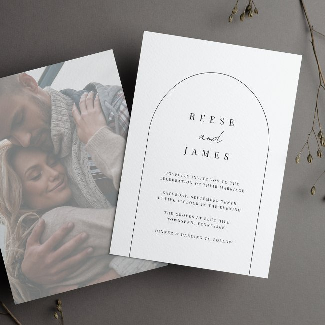 Line Arch | Modern Minimal Faded Photo Wedding Invitation