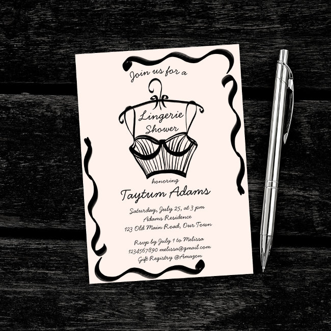 Lingerie Bridal Shower Wavy Border Sketch Invitation