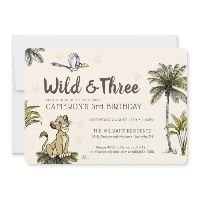 Lion King Wild And Three Birthday Invitation