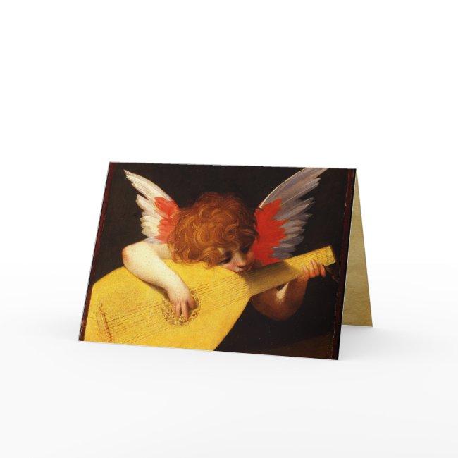 Little Angel Playing Lute Music Making Cherub Holiday Invitations