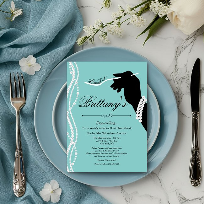 Little Black Dress Blue Glam Bridal Shower Invitation