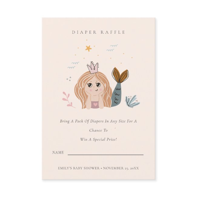Little Blush Mermaid Diaper Raffle Baby Shower Enclosure Invitations