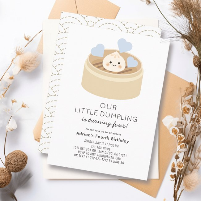 Little Dumpling Blue Boy Birthday Invitation