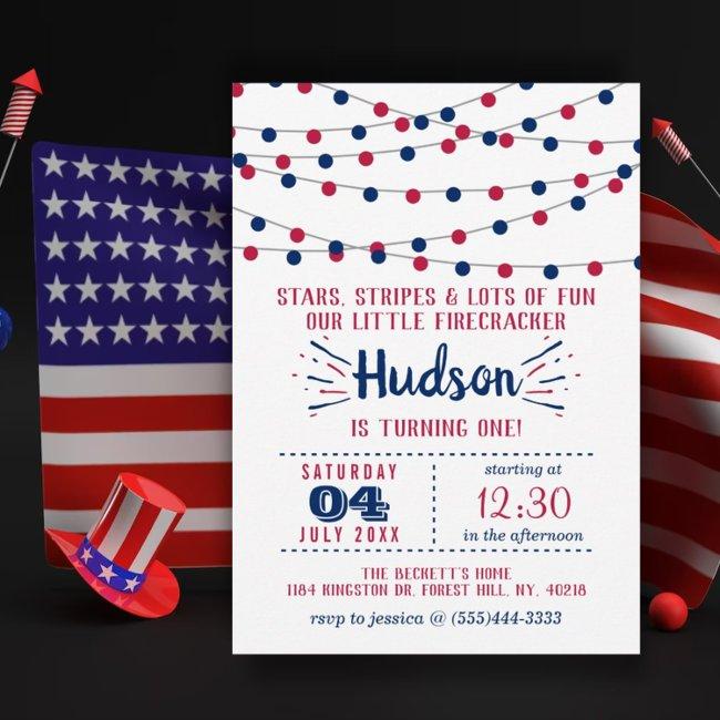 Little Firecracker 4th Of July 1st Birthday Party Invitation