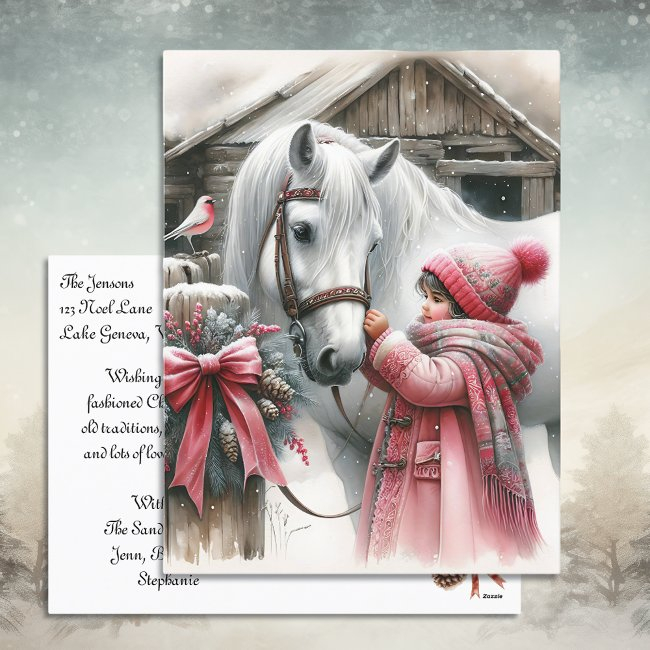 Little Girl And Her Horse Personalized Christmas Holiday Postinvitations