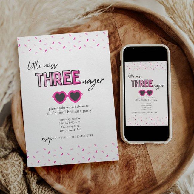 Little Miss Threenager 3rd Birthday Invitation