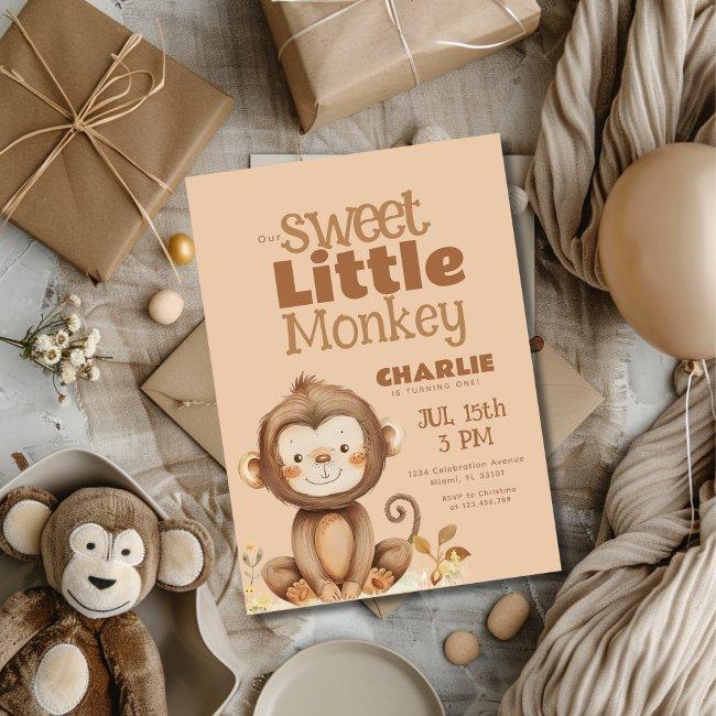 Little Monkey Boys Birthday Invitation