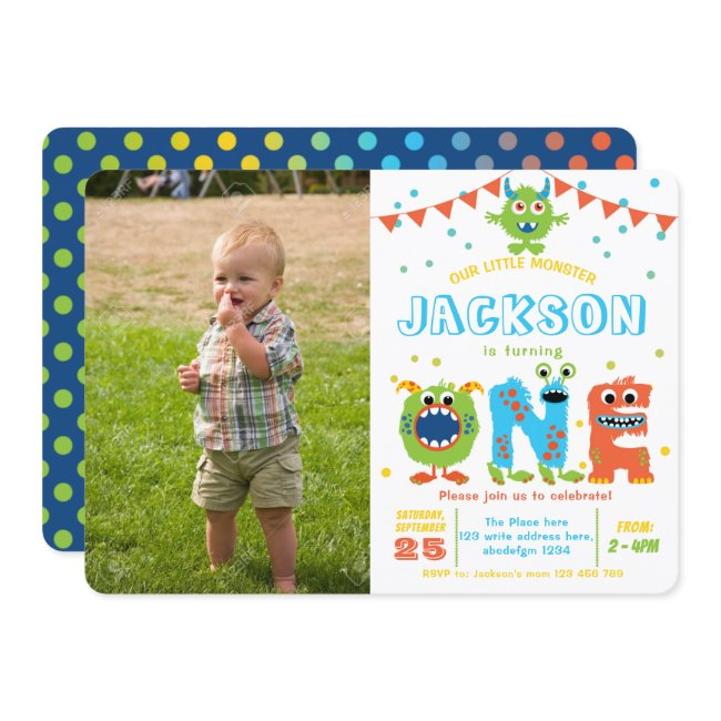 Little Monster Chalkboard Boy 1st Birthday Photo I Invitation